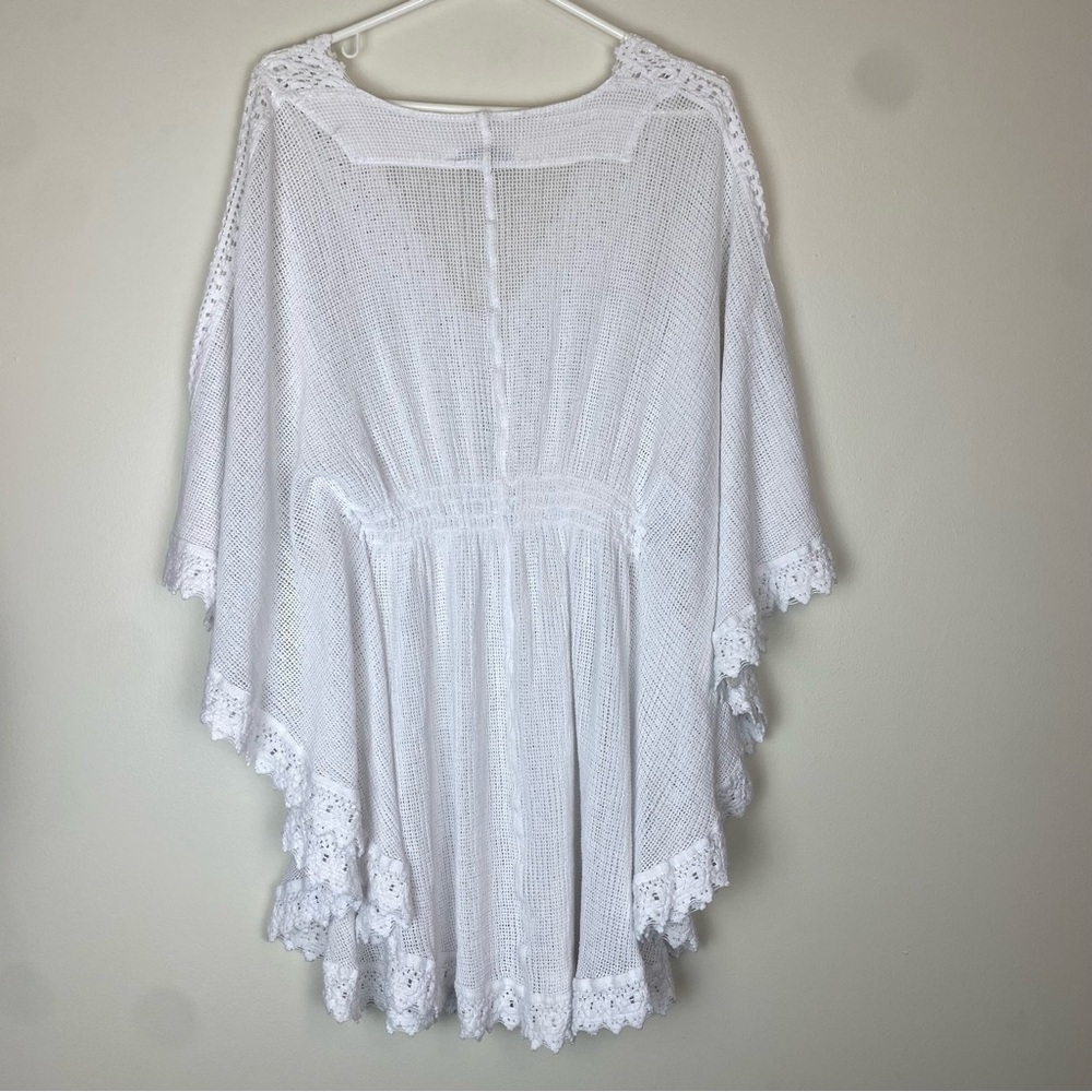 COTTON NATURAL White Net & Crochet V-Neck Swim Cover Up size Medium - Picture 3 of 6